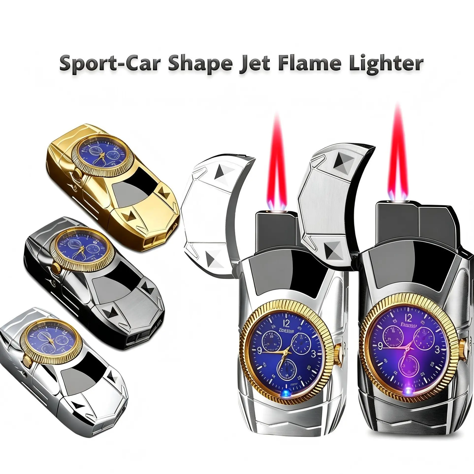 Adjustable Vintage Windproof Dual-Flame Sports Car-Shaped Lighter - Refillable Butane Torch with Jet Red Flame, Camping Essential for Men, Husband (Butane Not Included)
