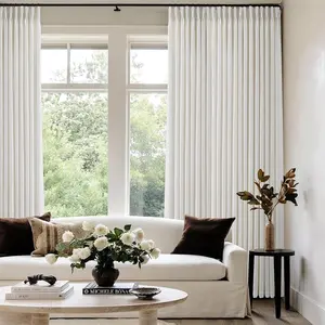 2-Panel Neutral Boho Pinch-Pleated Linen Curtains, Natural Cream Birch Semi-Sheer Floor-to-Ceiling Drapes for Home Decor deco living room Curtain Panels