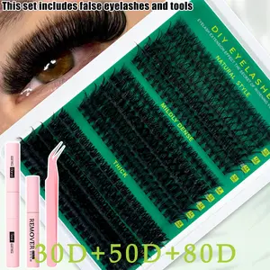 300 Cluster DIY Eyelash Clusters, Dense Effect, 30D/50D/80D Individual Lashes, Length 8-16mm, DIY Eyelash Extension Set, Beginner Friendly, DIY Eyelash Kit
