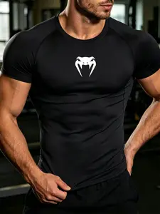 Men's Summer Animal Print Compression Top, Breathable Quick-Dry Sportswear, Short Sleeve for Fitness, Basketball, Soccer, Running