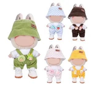 For 17CM Plush Labubu Fisherman's Hat Underwear Hanging Pants Set Baby Clothes Labubu Clothes Outfit labubu Accessories（No doll）