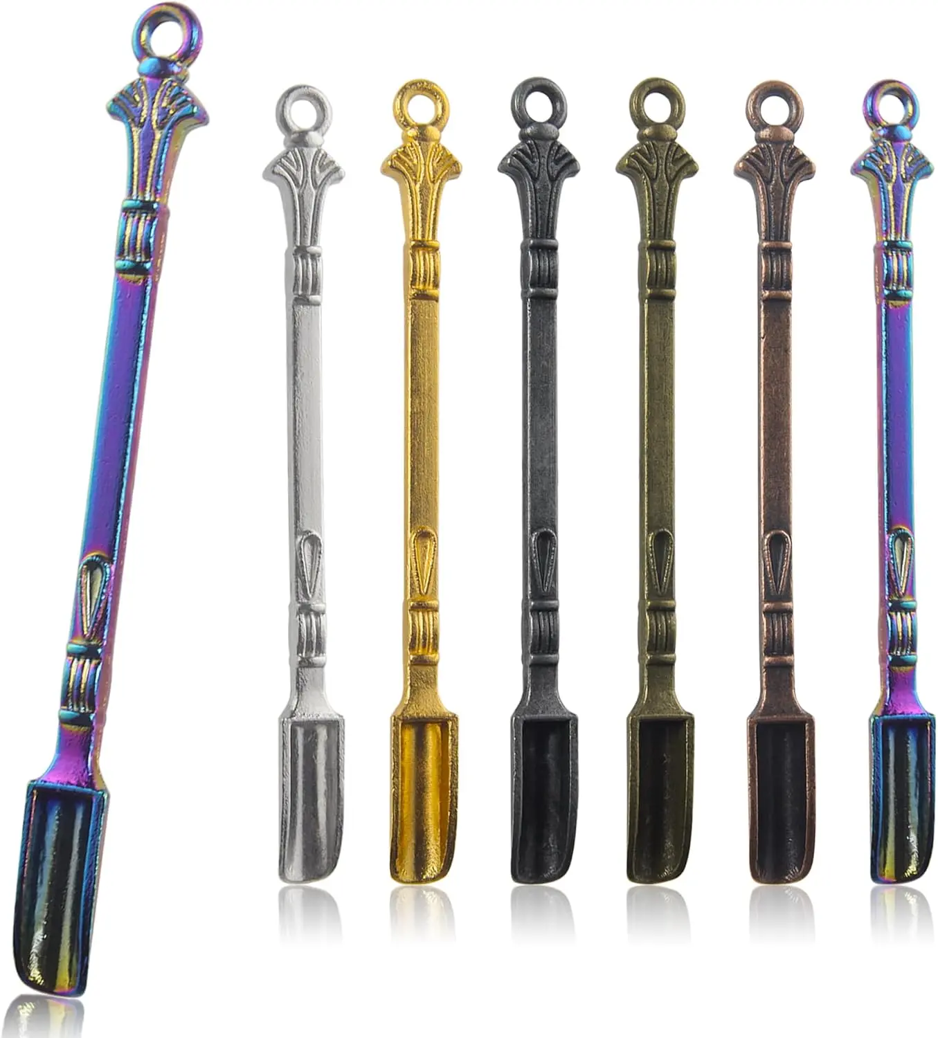 6-Pack 3-Inch Sturdy Zinc Metal Mini Spoons - Lightweight Reusable Tiny Shovels, Colorful Kitchen Measuring Utensils for Home Spices, DIY Necklace Charms Pendants