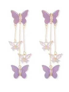 Women's Butterfly Earrings Sparkling Purple Butterfly Earrings Crystal Butterfly Tassel Earrings Purple Earrings Lightweight Earring Jewelry for Singers Fans Costume Gifts