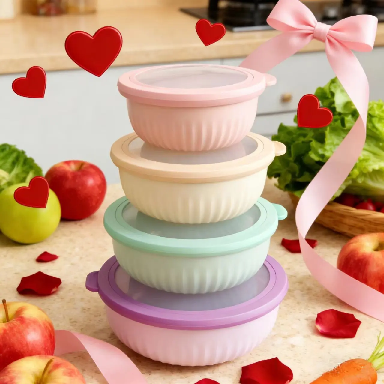 Four-Piece Organized Food Storage Containers Set, Stackable Microwave Safe, Space-Saving Design, Ideal for Meal Prep & Picnics, Snack Container, Kitchen Storage Containers