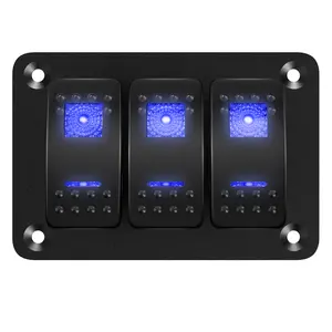 Eunik Marine Switch Panel Waterproof 12V 3 Gang Rocker Switch Panel Blue LED Light Toggle Switch Aluminum Panel Pre-Wired for Car Truck Boat RV UTV ATV RZR