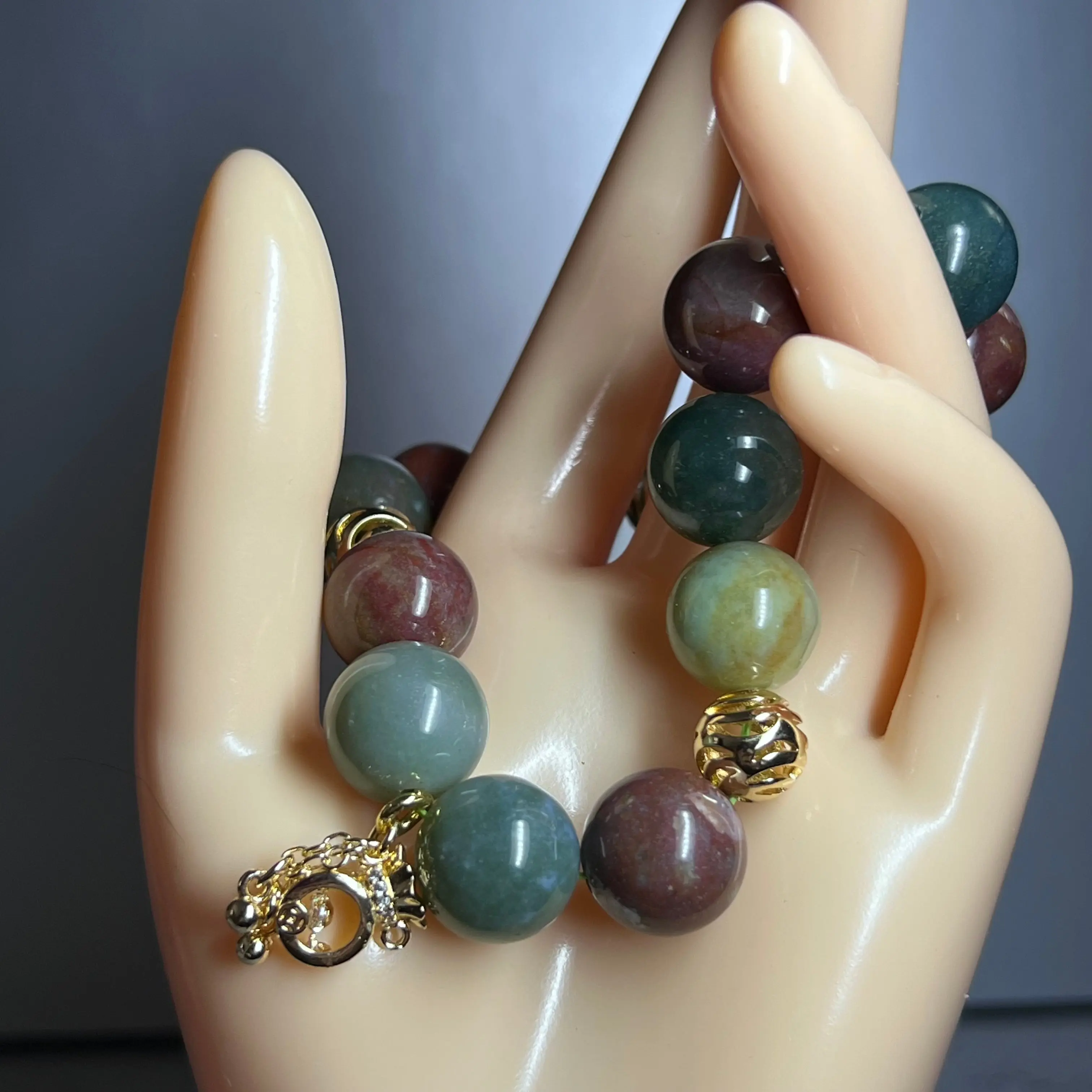 Polychrome Jasper with Lucky Moneybag Stretch Bracelet