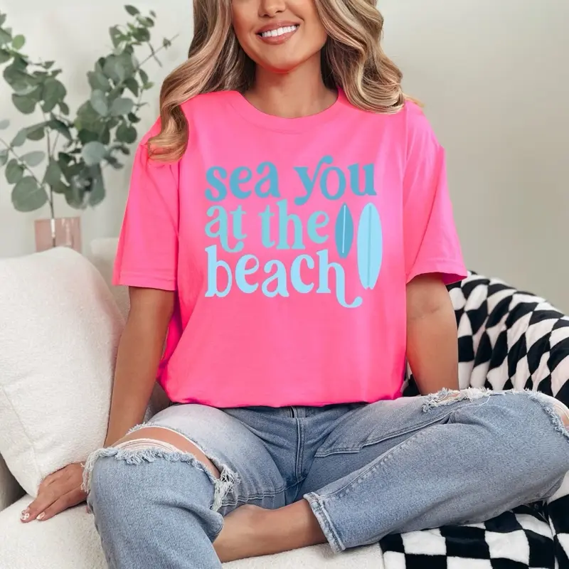 Sea you at the beach T-shirt Comfort Colors Summer Everyday Style Shirtsleeve love casual comfortable super soft relaxed fit unisex Sizing womenswear Streetwear  vintage Crewneck Printed Loose Graphic Top