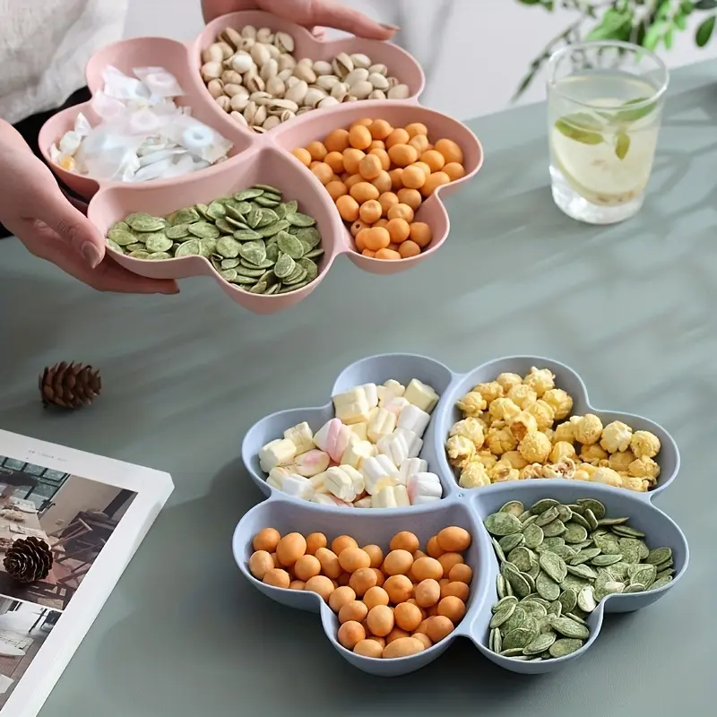 Creative Clover Wheat Straw Fruit Bowl New Year Wedding Home Living Room Fruit Snacks Candy Box, Weeding, Birthday, Independence Day, Fathers Day, Thanksgiving, Halloween, Easter, Christmas Decor, Table Decoration, Kitchen Supplies, Plastic Serving Bowls