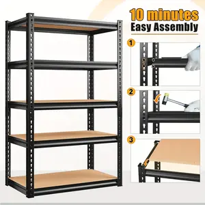 2000 LBS Heavy Duty 5-Tier Metal Garage Storage Shelving Unit - 60"H x 28"W x 13"D, Adjustable Utility Shelves for Garage, Kitchen, Warehouse, Basement & Pantry, Black Upright Shelving shoe rack organizer bathroom organizer