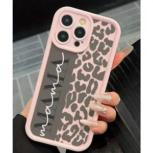 Mama Pink Leopard Print Phone Case Anti-collision and Anti-drop Soft TPU Protective Case for iPhone 17 16 15 14 13 12 11 X XS Pro Max Plus Air Without Charger