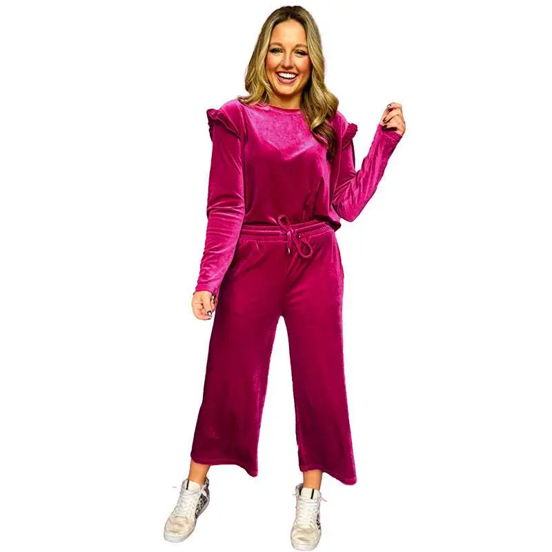 European And American All-matching Cropped Pants Two-piece Set