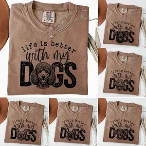 Comfort Colors Dog Lover T-Shirt, Life Is Better With My Dogs Tee, 50+ Dog Breeds Graphic Shirt, Pitbull Poodle Dachshund Yorkie Tee, Funny Dog Lover Gift, Casual Everyday Wear, Espresso Color  - AL