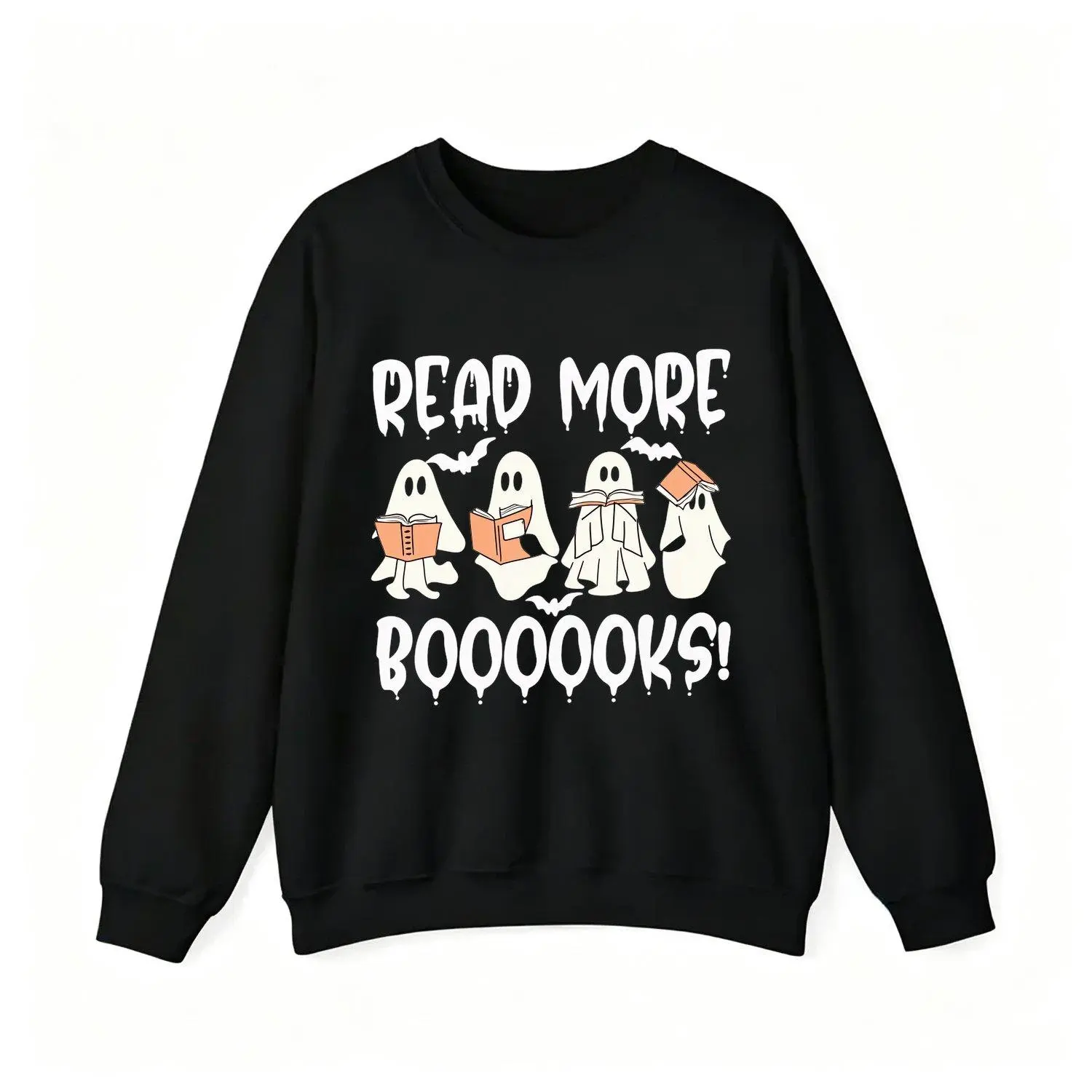 Mens Sports Sweatshirt Womens Read More Books Graphic Pullover Tops Book Lover Sweater Halloween Ghost Reading Sweatshirts Sporty Casual Athletic Crew Neck Design
