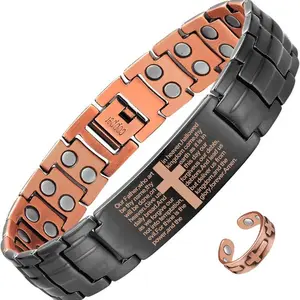 Fine Line 2X Copper Magnetic Bracelet for Men Ultra Strength Cross Bracelet with Ring Included Adjustable Link Jewelry Gift Wearable