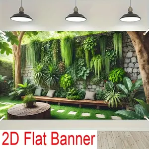 1PC,2D Flat Cross - border E - commerce Special Green Plant Stone Wall Courtyard Backdrop, Create Natural Leisure Space, Photography Live - stream Decoration Tapestry, Homestay & Café Decorativ