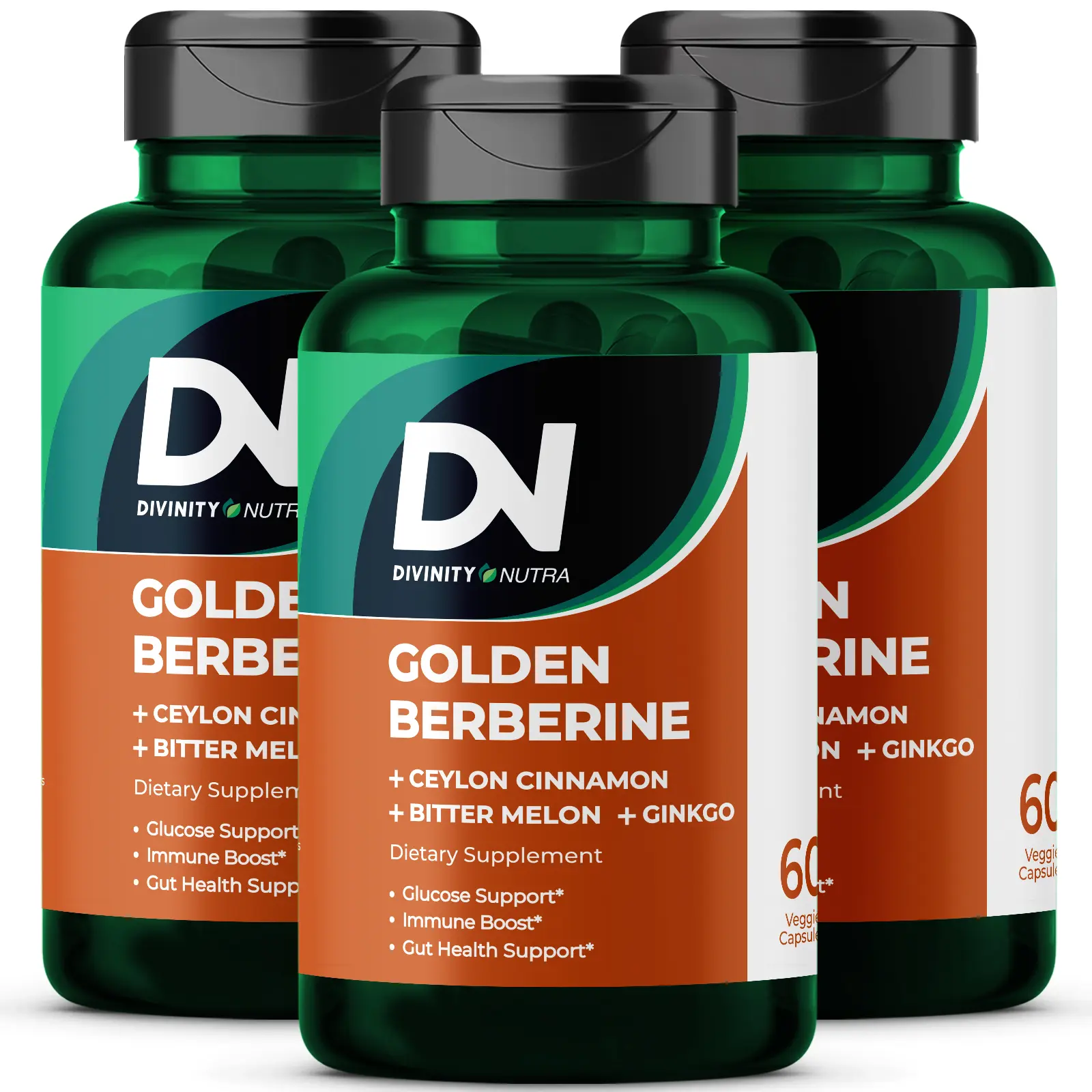 DN 3 Packs 4-in-1 Berberine Supplement 1500mg, Glucose Support, with Ceylon Cinnamon Bitter Melon Ginkgo, Support Gut Health, Metabolism, Wellness