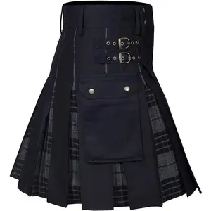 Mens Short Utility Cargo Kilt in Traditional Cotton Fabric with Dress Straps for Everyday Wear