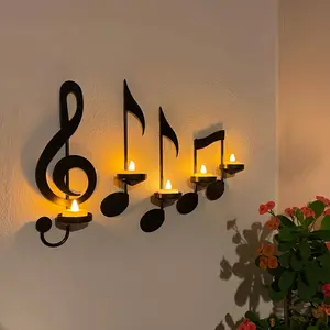 4pcs/set Black Music Note Wall Sconce, Musical Note Candle Holder, Metal Wall Hanging Candle Sconce, Creative Metal Candlestick Hanging, Home Decor, Interior Decoration Accessories, Apply To Bedroom Living Room Hallway And Weddings Decoration