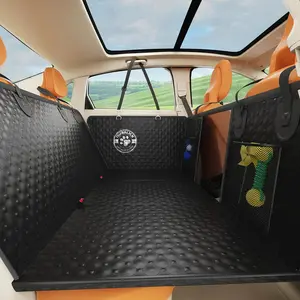 Upgraded PU Leather Dog Car Seat Cover for Back Seat with Hard Bottom, Non-Slip Backseat Protector with Mesh Window & Side Flaps, Dog Hammock for Cars