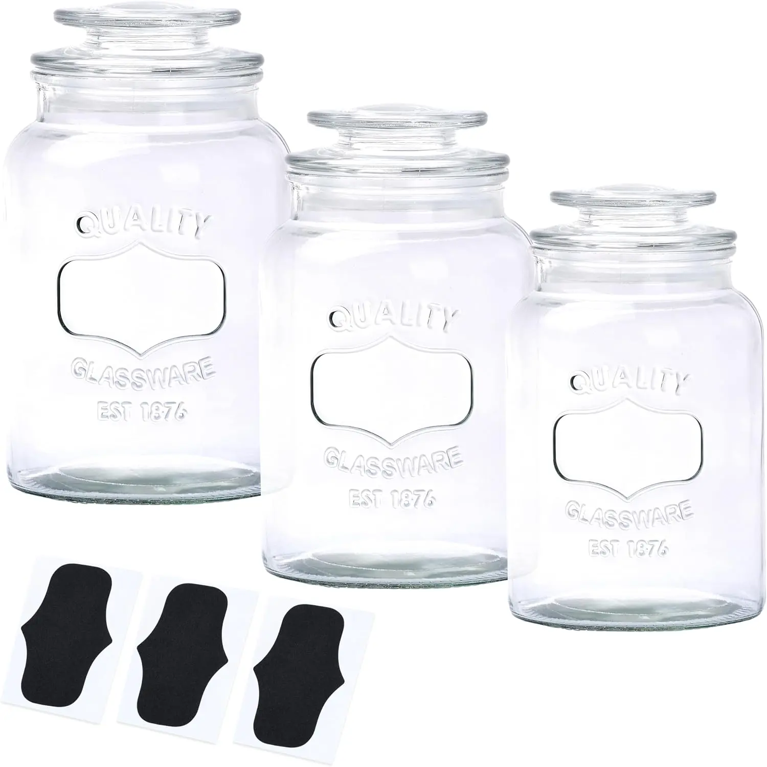 Glass Canisters with Airtight Lids Set of 3 - Glass Storage Jars for Candy, Cookie, Flour, Sugar, Coffee - Sealed Food Storage for Pantry - Clear Containers for Kitchen Counter