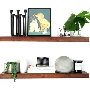 Homeforia Walnut Floating Shelves 30 Inches Long, Premium Solid Wood, Long Walnut Floating Shelves for Living Room, Heavy Duty Bracket, 30 x 6.5 x 1.75 inch, Set of 2