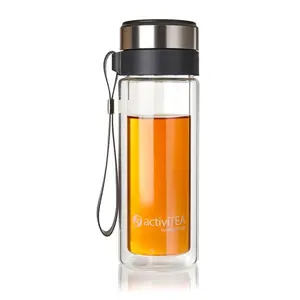 ActiviTEA Travel Tea Infuser with Stainless Steel Infuser and Borosilicate Glass Bottle Drinkware Portable Tumbler Cup Leaf