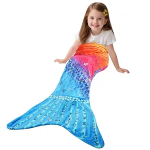 Mermaid Tail Blanket with Anti-Slip Neck Strap, Soft Silky Hand Knitted Mermaid Sleeping Blanket for Kids Girls, All Seasons Sleeping Bag Multicolor 15*45inch By Catalonia
