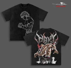 Baki Hanma Tee Washed – Baki the Grappler Vintage Washed Heavy Cotton Oversized Anime Manga T-Shirt Double Printed Retro Unisex Streetwear Graphic Top