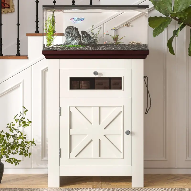 10-15 Gallon Fish Tank Stand, Aquarium Stand with Power Outlets, 198LBS Capacity, Fish Tank Table with Storage Cabinet and Drawer, Aquarium Table for Reptile Terrarium Stand