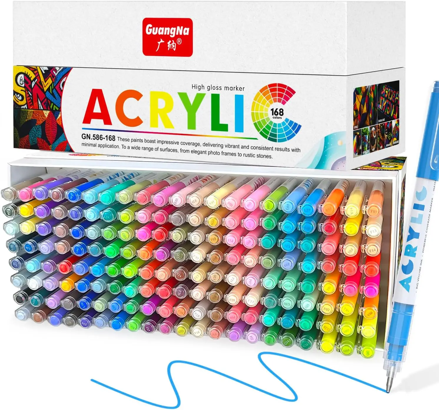 Guangna Acrylic Gel Pens 168 Color, Colored Pens for Journaling, Coloring Books, Calligraphy, Note Taking & DIY Crafts, RollerBall Pen Tip