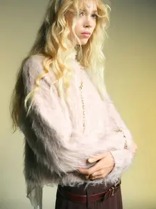 Mango Faux-fur Cable-knit Lurex Sweater Soft Grey Knitwear with Sparkle Accents for Stylish Comfort