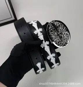 Punk Gothic Cross Buckle Belt, Premium Black PU Leather Belt with Metal Cross Rivets, Adjustable Unisex Jeans and Trouser Belt