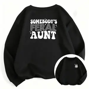 Casual Feral Aunt Sweatshirt with Playful Skeleton Rock Hand and Retro Groovy Font Design