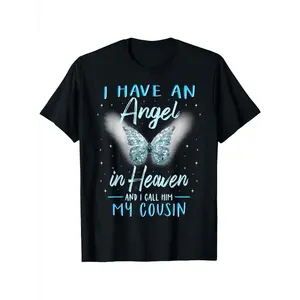 I Have an Angel in Heaven & I Call Him My Cousin" Vintage Graphic T-Shirt - 100%  - Perfect for Casual Attire, Parties, Birthdays & Remembrance Gifts, Party Outfit, Family Celebration, Retro Streetwear, Comfortable Fit