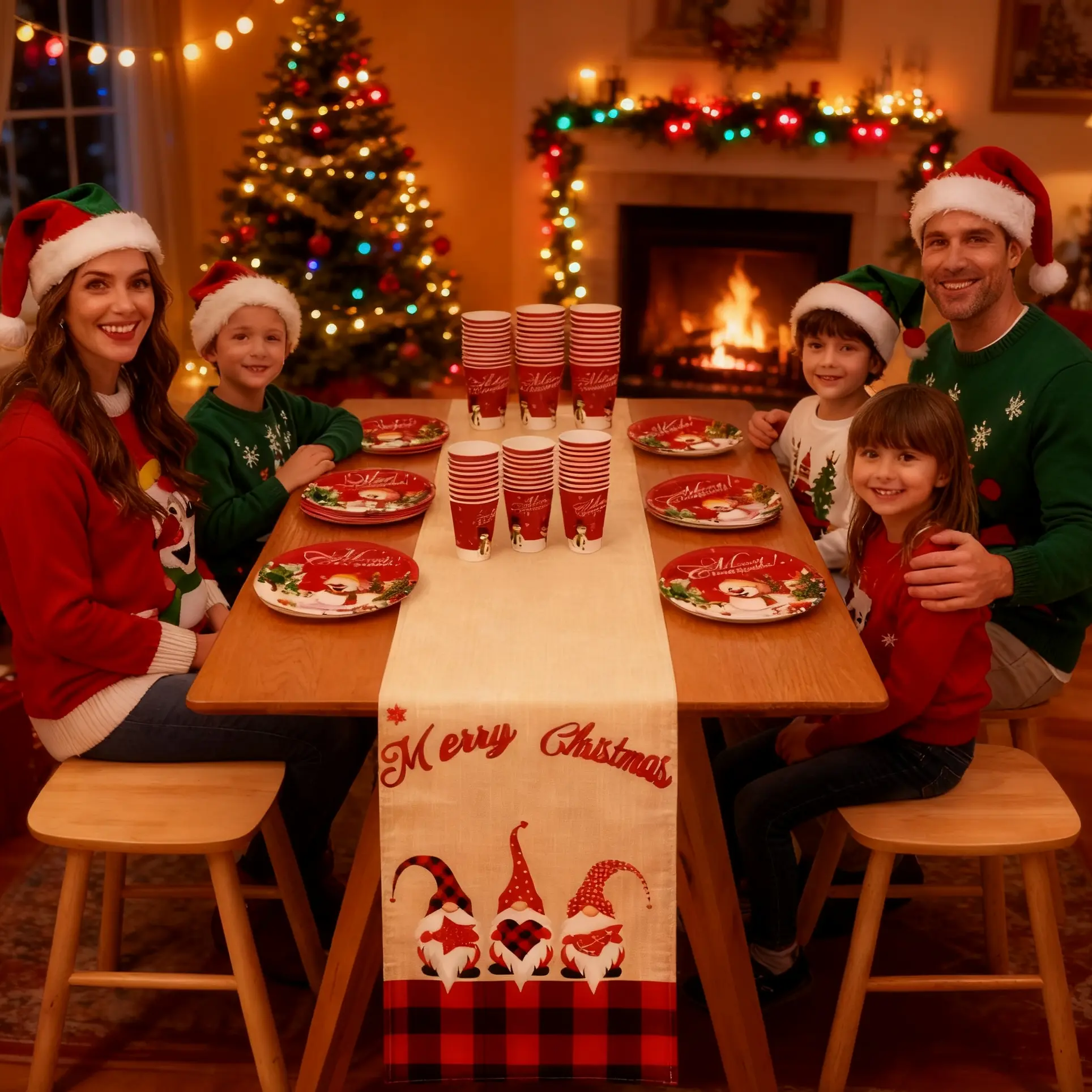 10-Piece Snowman Christmas Party Set, Includes Rudolph Tablecloth, Holiday Paper Plates & Cups, Perfect for Celebrations, Birthdays, Halloween