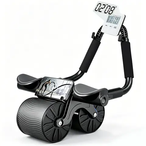 Unisex Automatic Rebound Ab Roller - Ab Exercise Equipment with Automatic Rebound Design, Silent Wheel, Knee Exercise Mat, Timer, Ergonomic Elbow Support, Smooth Return Motion, Portable Home Gym Gear for Fitness Enthusiasts Beginners to Reduce Strain
