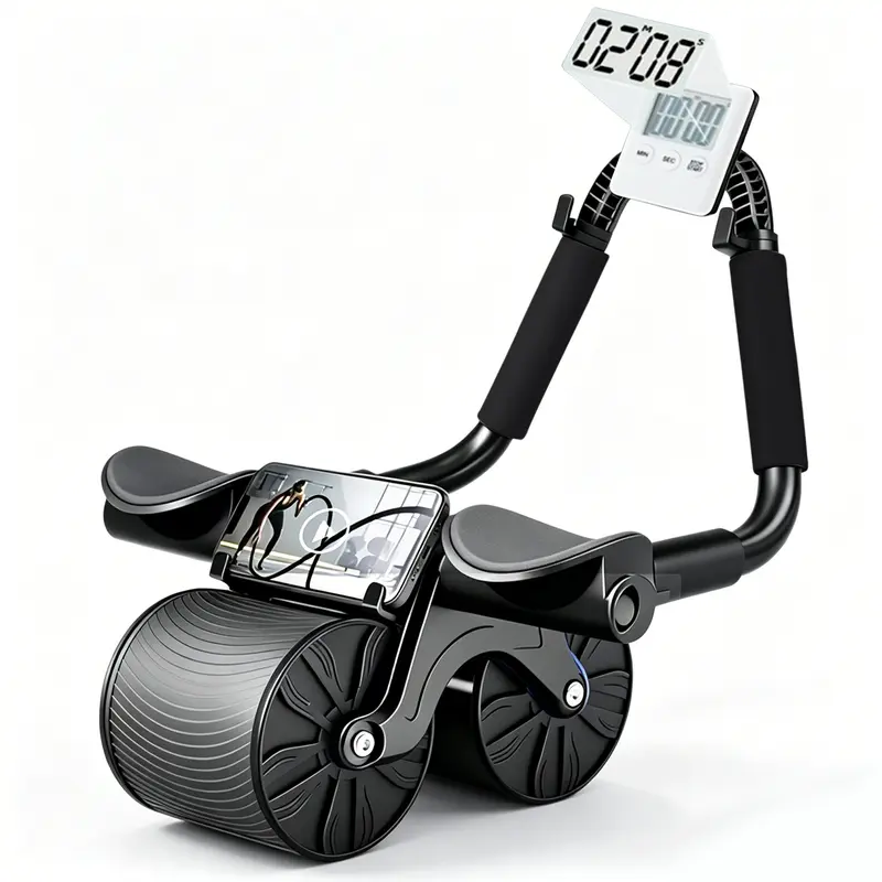 Unisex Automatic Rebound Ab Roller - Ab Exercise Equipment with Automatic Rebound Design, Silent Wheel, Knee Exercise Mat, Timer, Ergonomic Elbow Support, Smooth Return Motion, Portable Home Gym Gear for Fitness Enthusiasts Beginners to Reduce Strain