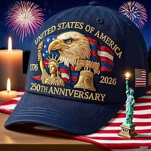 1776-2026 US 250th Anniversary Men's Baseball Cap Lightweight PVC Coated 50 Star Bald Eagle Stripe American Flag Pattern Hat