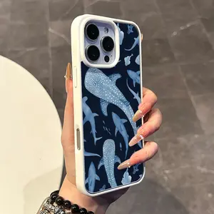 Magnetic Compatible Case for iPhone 17 16 E Pro Max 15 Plus 14 13 12 11 XS XR, Pastel Deep Sea Sharks Print | Silicone, Lightweight, Aesthetic, Scratch Resistant, and Cute Protection