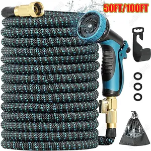 50FT 4X Stronger Deluxe Heavy Duty Expandable Flexible Garden Water Hose Dual Spray Sprinklers Dual Nozzle