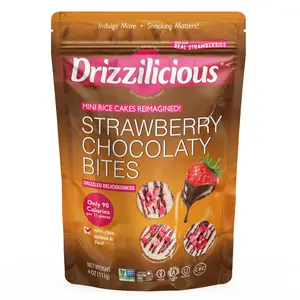 Drizzilicious Strawberry Chocolaty Bites Mini Rice Cakes 113g, Vegan & Gluten Free Crunchy Snack, Strawberry Flavored Rice Cake Treats, Light Crispy Snack for Everyday Enjoyment