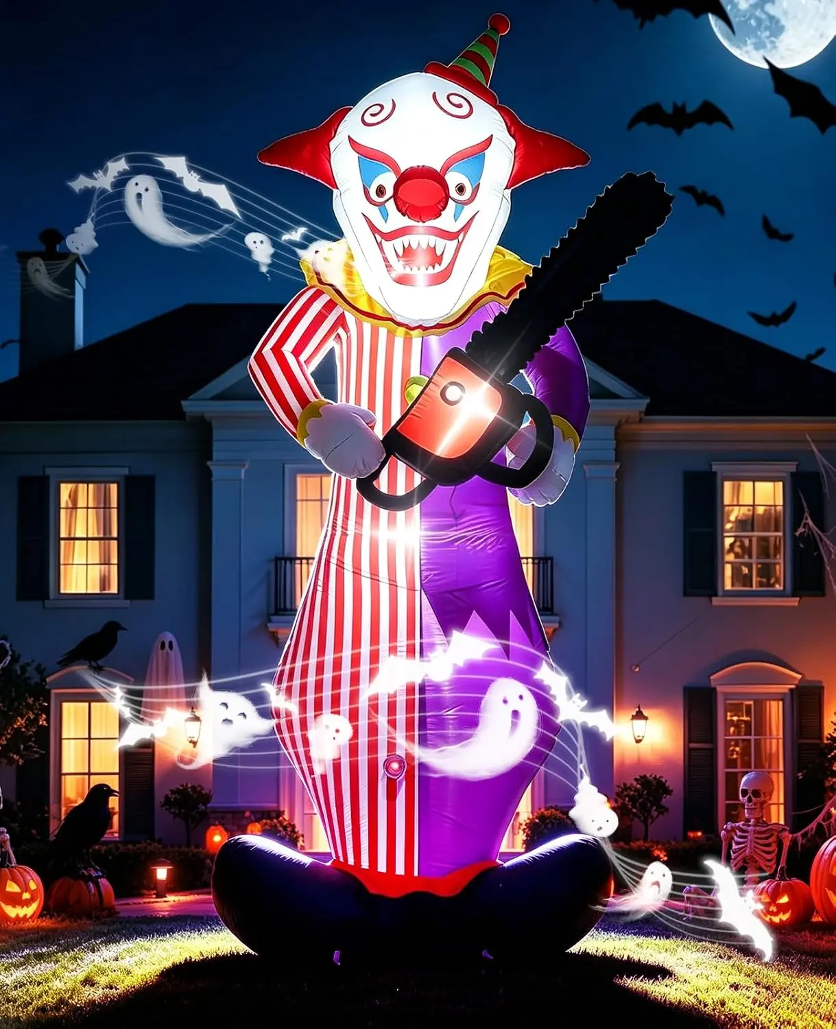 12FT Chainsaw Killer Clown Halloween Inflatable Blow Up Decorations