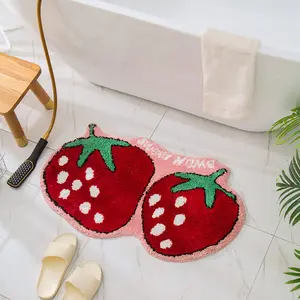 Cute Strawberry Shape Bathroom Rug Non Slip Absorbent Bath Mat Washable Shaggy Bedroom Decor Bathroom Door Mat 31.5''x19.7''