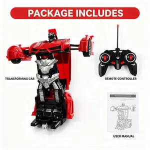 Red Remote Control Transformer Car,2 in 1 Sports Car to Robot, Fun RC Toy for Kids