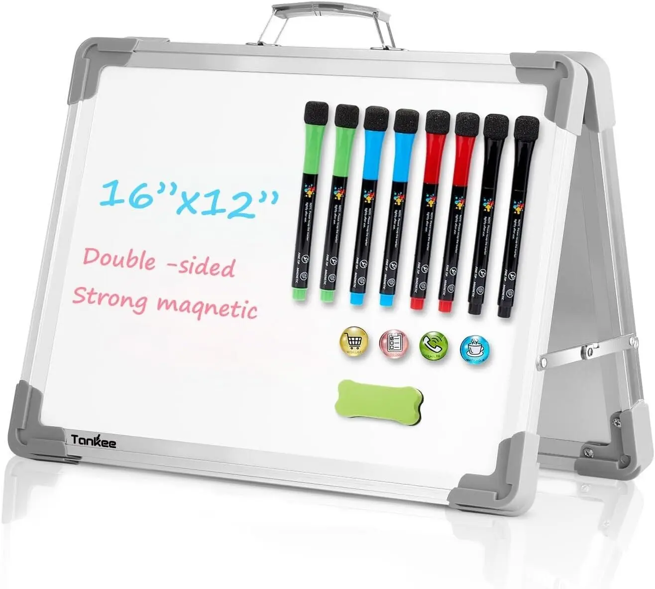TANKEE Magnetic Foldable Double-Sided Whiteboard Easel with Adjustable Aluminum Alloy Stand - Drawing Tool with Complete Set Included, for Kids and Adults, Homeschooling, Desk Handwriting Practice, Memos