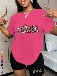 Two-Piece Set Women's Letter & Leopard Print Short Sleeve Tee & Skinny Shorts, Casual Round Neck T-Shirt & Shorts for Daily Wear, Ladies Two-Piece for All Seasons, Clothes