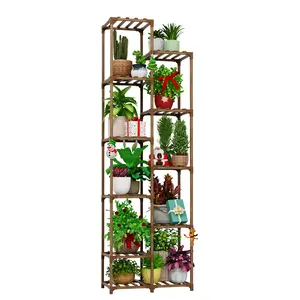 Bamworld Plant Stand Indoor Outdoor 11 Tier Tall Large Wood Plant Shelf Multi Tier Flower Stands Garden Shelves Wooden Plant Display Holder Rack for Living Room Corner