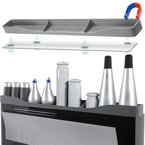 Silicone Stove Top Shelf, Magnetic Shelf for Curved Stove, 3 Functional Partitions Spice Rack Organizer with Perimeter Fence, Kitchen Storage Organizer