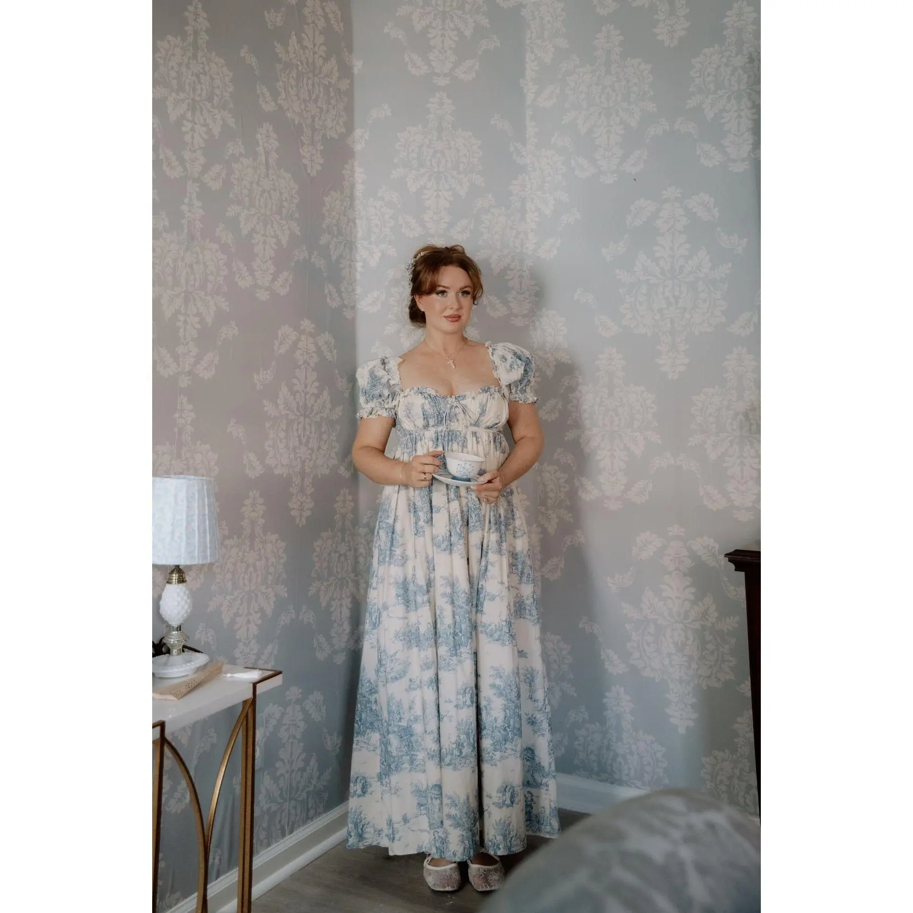 blue floral bump friendly dress Non-Iron Cotton Gingham Dress Shirt With Contrast Trim