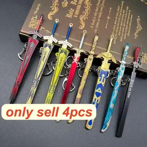 4 Piece Mini Anime Sword Alloy Model Toys, Keychain, Role Play Accessories, Birthday and Christmas Gifts, Game Collection, Artistic Crafts, Collectible